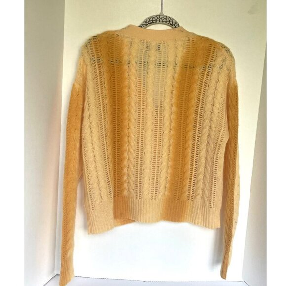 Naadam Lofty Cable Knit Cashmere Cardigan Large Yellow Ombre V-Neck Sweater - Picture 2 of 8